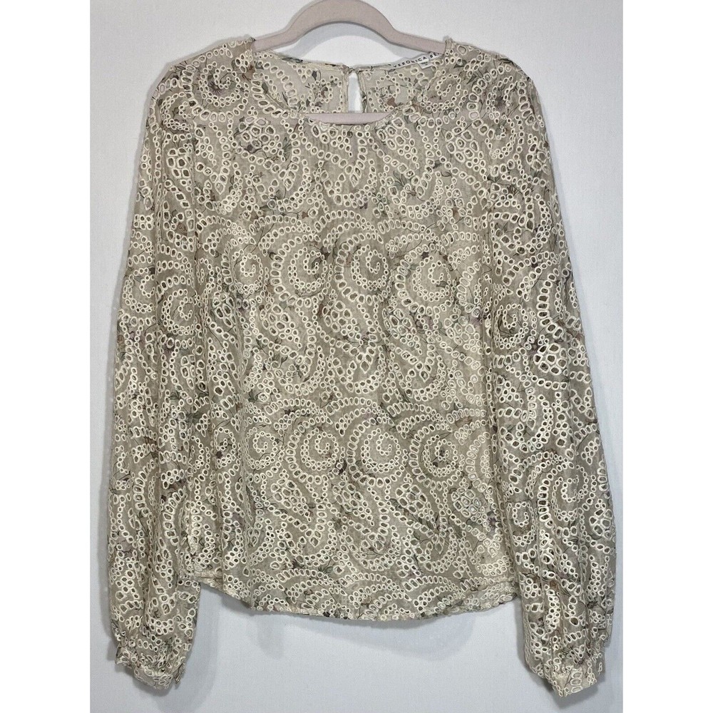 Veronica Beard Azar Eyelet Crochet Blouse Long Puff Sleeves Floral Womens 12